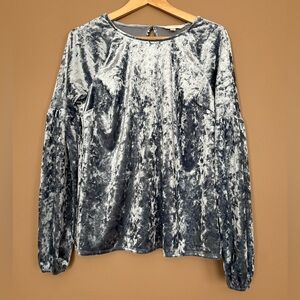 {LC Lauren Conrad} Crushed Velvet Long Sleeve Blouse in Blue - Womens Small